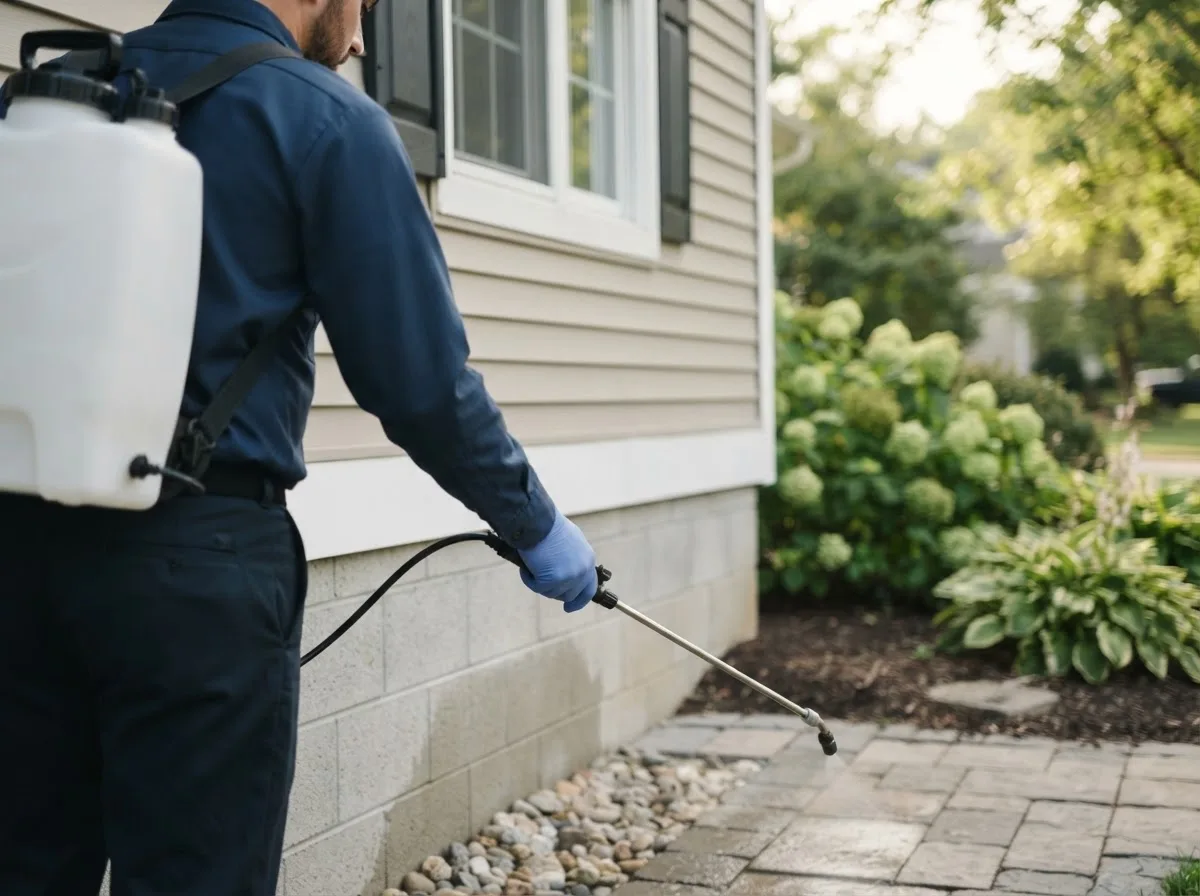 Pest control technician inspecting a home in Madison, IL